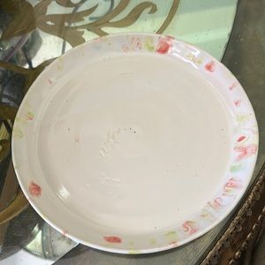Bakeware 11” white glaze with pink and splash of sage pastels handmade pottery